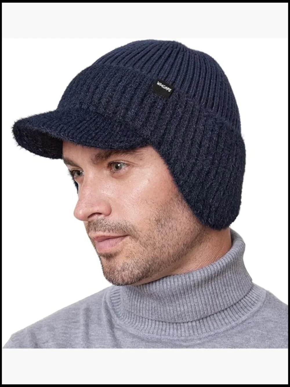 Fleece Lined Beanie with Brim and Ear Flaps